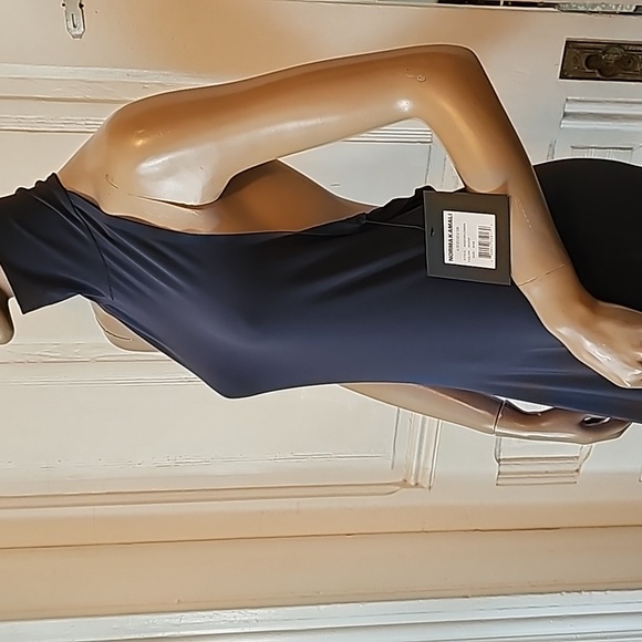 Norma Kamali Womens M 38 Halter Turtle Side Slit Gown Slip Dress Pewter Gray - Picture 4 of 13